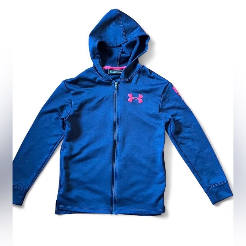 Under Armour Kids Hoodie Large Black Red Full Zip Athletic Sportswear